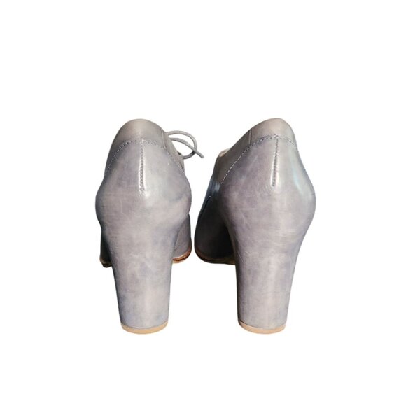 Ecco Oxford Lace Up Heels Blue Gray Boots Womens Size 8-8.5 Vintage Whimsigoth - Picture 4 of 10